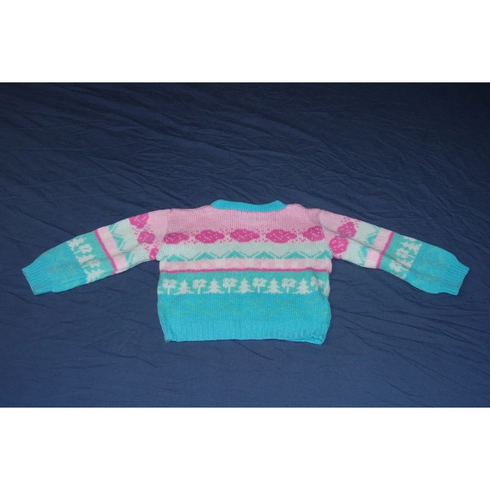 Vintage Baby Girl 80s Sweater Pink Sky Blue 12 Mos Fair Isle‎ Style
